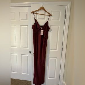 Bhldn Freya satin charmeuse burgundy dress, wrap top, leg slit size 16
